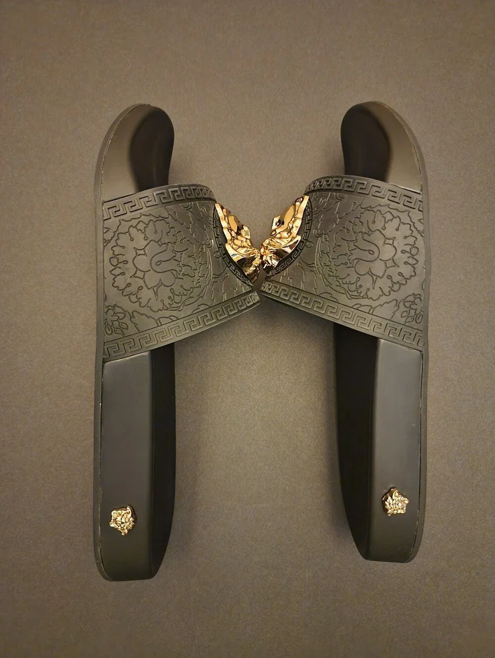 Versace Men’s Black Medusa Slide Sandals with Gold Emblem